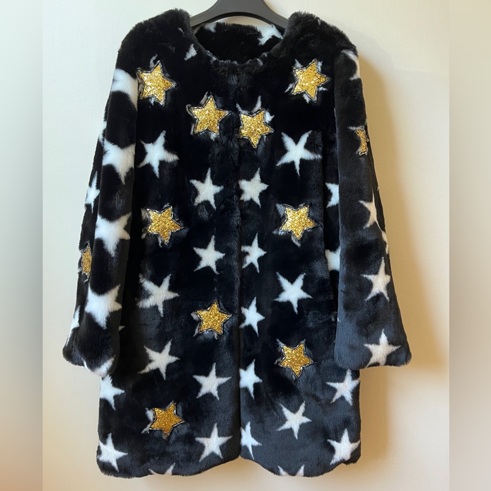 Star Beaded Faux Fur Coat by 5149 - Picture 6 of 9